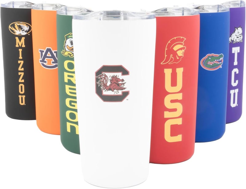 Decorvo Officially Licensed Collegiate Stainless Steel Tumbler - Double Walled Insulated Travel Tumbler with Slide Lid - 18 oz (S. Carolina Logo - White) - Image 1